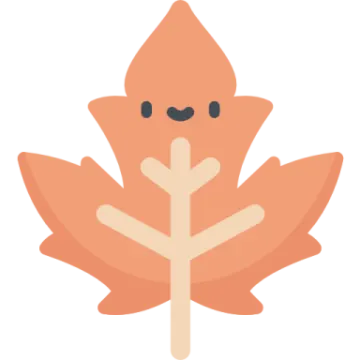 an orange maple leaf with a smiley face