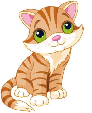 a cartoon cat with green eyes sitting down