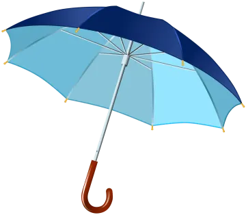 a blue umbrella with a wooden handle