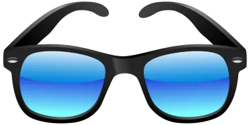 a pair of black sunglasses with blue lenses