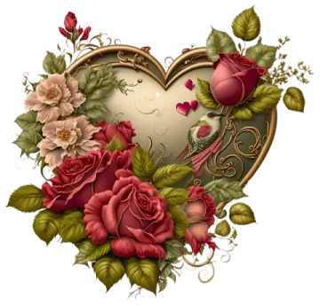 a heart with roses and leaves on it