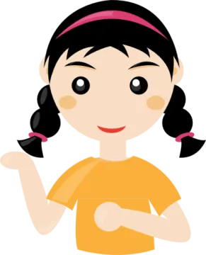 a girl with black hair wearing a yellow shirt