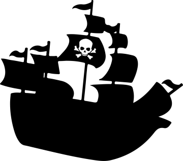 a pirate ship silhouetted on a white background