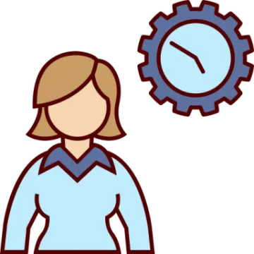 a woman standing in front of a clock