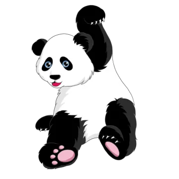 a panda bear with blue eyes sitting on the ground