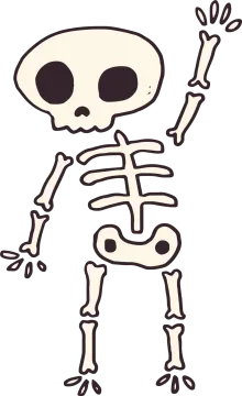 a cartoon skeleton with one hand up