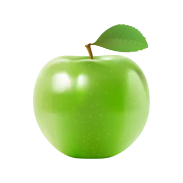 a green apple with a leaf on top