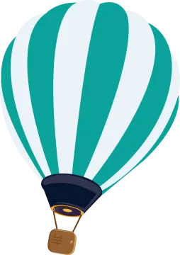 a hot air balloon with a blue and white stripe