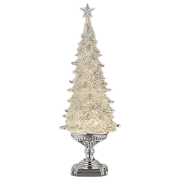 a silver christmas tree on a white background