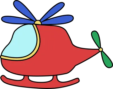 a red helicopter with blue and green wings