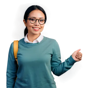 a woman wearing glasses and pointing at the camera