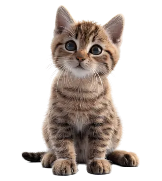 a small kitten with blue eyes sitting down