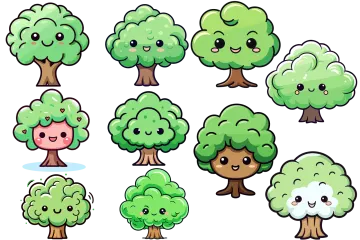 a set of cartoon trees