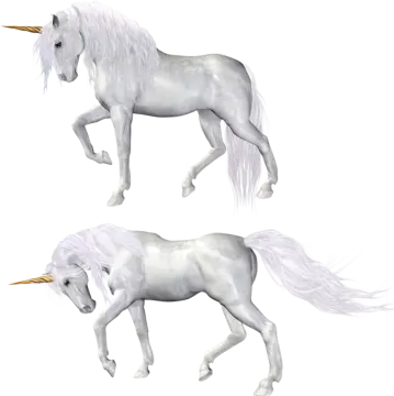 two white unicorns with long manes