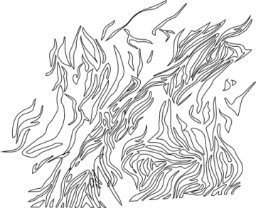 a black and white drawing of flames