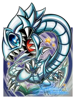 a drawing of a white dragon with blue eyes