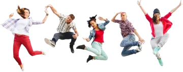 a group of people jumping in the air