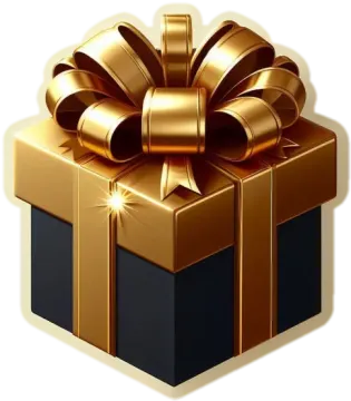 a black and gold gift box with a bow