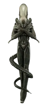 a statue of an alien on a white background