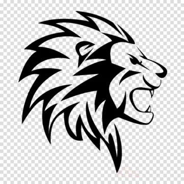 a black and white lion head on transparent background