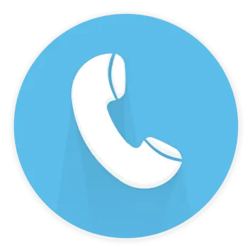 a white phone icon on a blue circle