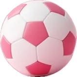 a pink and white soccer ball on a stand