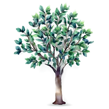 a watercolor painting of a tree with leaves