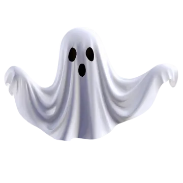 a white ghost with black eyes