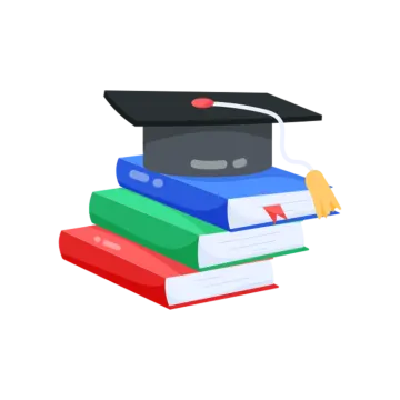 a stack of books with a graduation cap on top