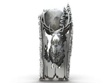 a sculpture of an animal with horns on it's back