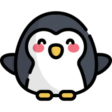 a cartoon penguin with pink eyes