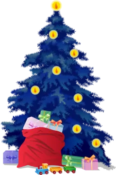 a christmas tree with presents under it