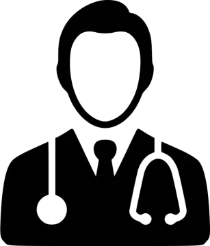 a black and white icon of a doctor