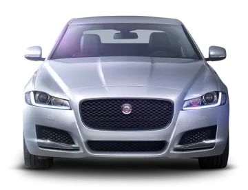 the front view of a silver jaguar car