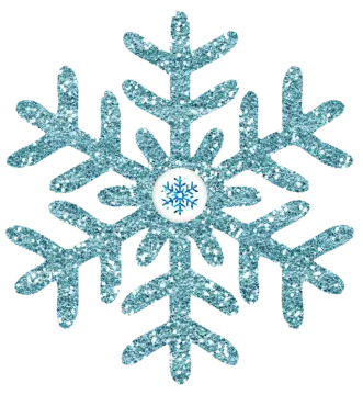 a blue glitter snowflake with a white background