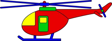 a red helicopter with green and yellow wings