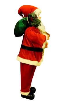 a santa claus carrying a christmas tree