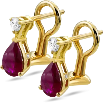 a pair of ruby and diamond earrings
