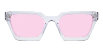 a pair of clear glasses with pink lenses