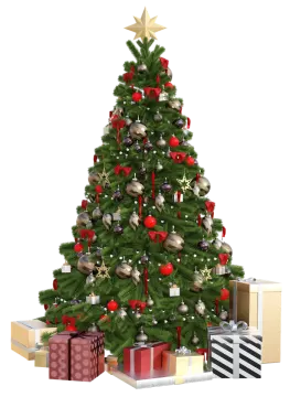 a christmas tree with presents around it