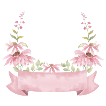 a pink ribbon with flowers and leaves on it