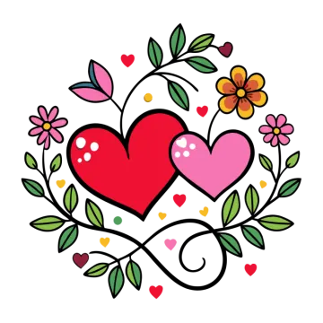 two hearts with flowers and leaves