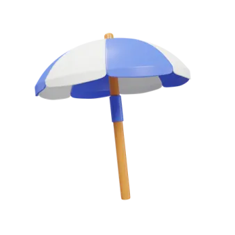 a blue and white umbrella on a wooden stick