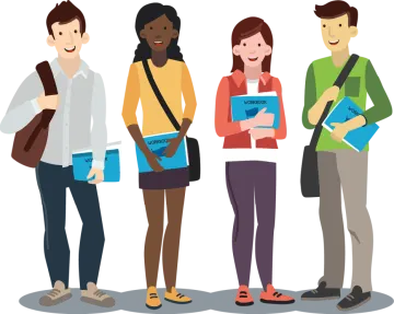 a group of people standing in a line