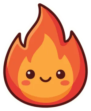 a cartoon fire with a smiling face