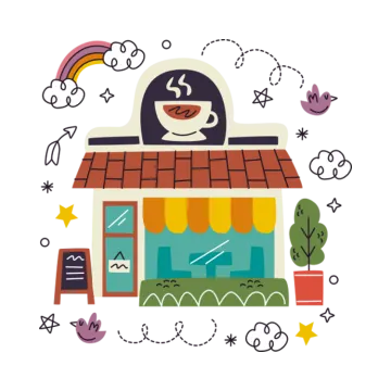 an illustration of a woman standing in front of her shop