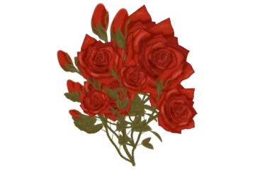 a bunch of red roses with green leaves