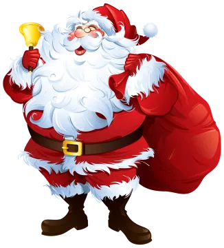 a cartoon santa holding a bell