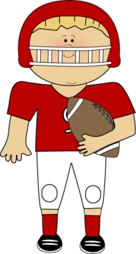 a boy in a football uniform holding a ball