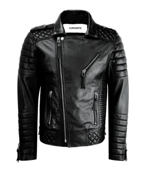 a black leather jacket with zippers on the shoulders